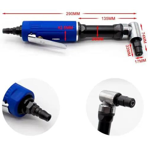 Tough As Nails 1/4 Inch Right Angle Pneumatic Die Grinder 18000 RPM Air Polisher For Metal Deburring And Precision Grinding Blue Ball Bearing Workhorse