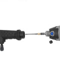 Smooth Operator Ninety Degree Right Angle Grinder Adapter For Rotary Power Tools, connection view with Dremel, black plastic housing.