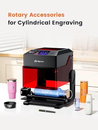 Front view of AlgoLaser 10W portable laser engraver with red/black housing and 3.5-inch touchscreen.