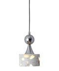 Terrazzo Small Pendant Light, 4.7 Inch Chrome Hanging Fixture with a white cylinder shade and chrome top details.
