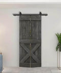 36 Inch By 84 Inch DIY Wood Bi-Fold Barn Door Kit With Carbon Gray Stain, installed in modern home interior