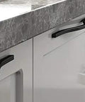 Modern Matte Black Cabinet Handle Set For Doors And Drawers Minimalist Wardrobe Pulls Arched Style installed on kitchen cabinets