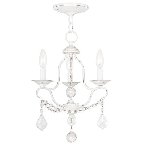 Chesterfield 3 Light Mini Chandelier In Antique White Traditional Steel Build Ceiling Fixture With Vintage Charm For Living Room Or Dining Area Perfect For Entryway Dining Room Or Living Space Easy Install And Durable Steel Construction, 3-light