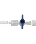 Meetooot disposable medical 2-way stopcock with Luer connections, clear plastic body and blue handle