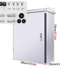 Heavy Duty Stainless Steel EV Charger Cover And Waterproof Lockable Outdoor Enclosure With Key Security Anti Theft Shield and Smart Heat Vent Design, dimensions 70cm x 50cm x 25cm.