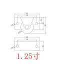 Technical drawing of a 1.25-inch side-mounted flat bottom caster wheel, showing dimensions and design details.