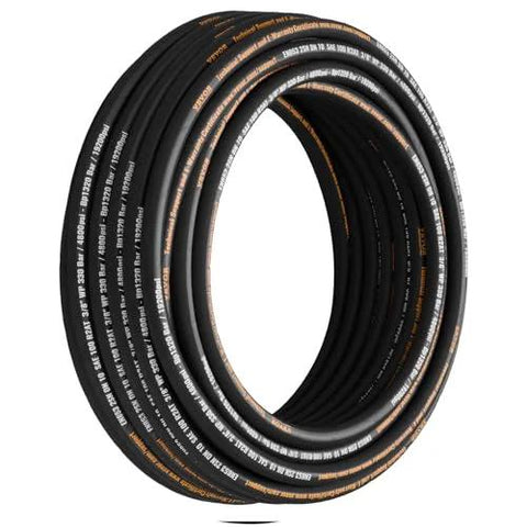 Hydraulic Hose Three Eighths Inch By One Hundred Feet Coiled, 4800 PSI, Dual High Tensile Steel Wire Braid, Flexible Bulk Rubber Oil Hose