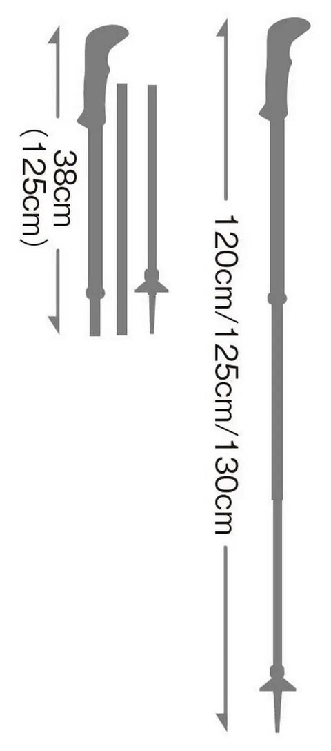 Diagram of Sherpa FX One Carbon Collapsible Trekking Poles for Backcountry Skiing, Hiking, and Mountaineering, 125 cm length.