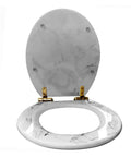 Heavy Duty Resin Toilet Seat With Chic Marble Texture Universal Slow Close Lid Engineered For The Daily Grind Ergonomic Arch open view.