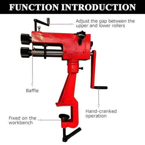7 Inch Manual Sheet Metal Bead Roller With 6 Die Sets for edge beading and swaging shown in red with hand-cranked operation.