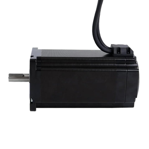Stepper motor, S Series NEMA 34 closed-loop, 12.0Nm, 1000PPR encoder, black housing, silver shaft, top cable.