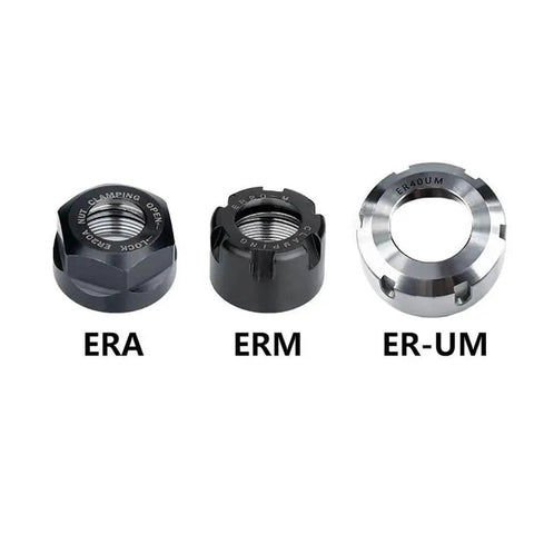 Heavy Duty ER Metal Collet Clamping Nut Fits ER8 To ER40 For Milling Cutters Reducing Vibes And Boosting Precision Durable Chromium Steel in three variants.