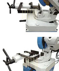 Professional 11 Inch Cold Cut Circular Saw With Swivel Base And Heavy Duty Stand 110 Volt Single Phase Motor showing adjustable clamp and base.