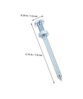 Metal spike from 12 Piece Lawn Aerator Shoes with measurements for lawn aeration and soil relief.