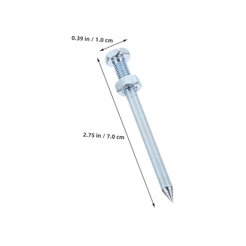 Metal spike from 12 Piece Lawn Aerator Shoes with measurements for lawn aeration and soil relief.