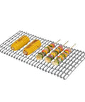 Foil Lux Disposable Grill Liners 19.7 By 12 Inch Nonstick Aluminum Grill Sheets with corn and skewers on grill, easy cleanup.
