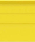 Side view of Heavy Duty Plastic Shelf Bins For Garage, Closet And Drawers, 18 X 6.5 X 4 Inches, Yellow Storage Bins, 12 Pack