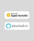 Logos showing compatibility of Indoor WiFi Security Camera With 1080p HD Video, 180 Degree Field Of View with Apple HomeKit and Alexa Built In