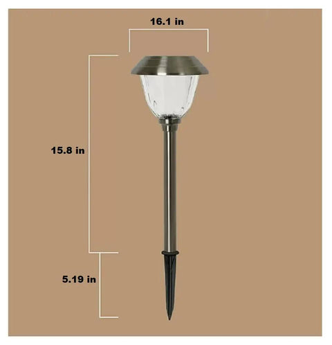 Dope 5 Piece Stainless Steel LED Solar Path Lights With Glass Lens, Weatherproof Outdoor Garden Lighting dimensions shown