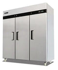 Commercial Grade Three Door Reach In Freezer All Stainless Steel Auto Defrost Power Saving Heavy Duty Kitchen Workhorse Pro Grade Rig Built Like A Tank Restaurant Ready.