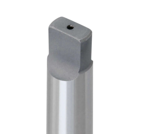 Annular cutter arbor MT4 to 3/4in Weldon shank; steel cylinder with rectangular drive end.
