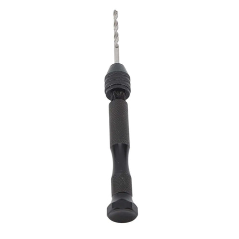 Hand Drill Bit Set Kit With 57 Pieces, black pin vise shown with single drill bit.