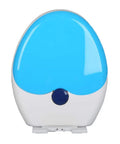 Front view of a vibrant blue potty training seat compatible with Black Two In One Toilet Seat With Slick Soft Close Lid And Quick Release Hinges For Easy Peasy Cleaning Toddler Potty Training Compatible Rock Solid Frame Dead Simple Mounting.