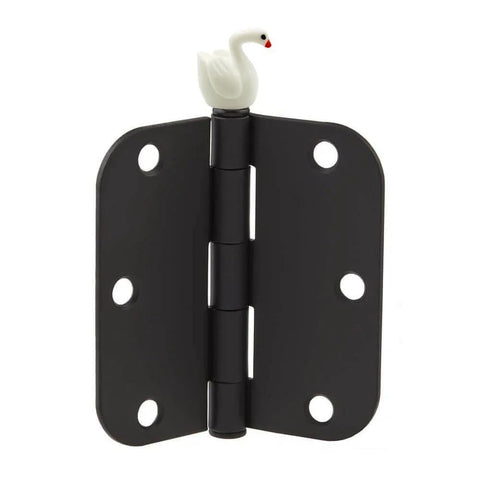 Whimsical Mini Swan Hinge Head Magnets Set Of 6 For Door Decor And Metal Surfaces displayed on a black hinge pin