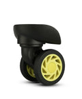 Universal Replacement Luggage Wheels With Silent Heavy Duty Rubber Casters delivering smooth motion, black and yellow design.
