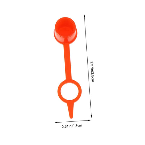 Red plastic grease fitting cap with dimensions, part of the 200Pcs Butter Mouth Cap Grease Extension Fitting Caps And Nozzles Kit.