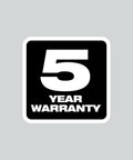 5 year warranty label for Tough As Nails Cordless Belt Sander With 3X18 Wide Sanding Path And Beefy Brushless Motor.
