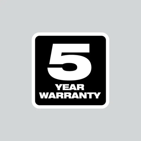 5 year warranty label for Tough As Nails Cordless Belt Sander With 3X18 Wide Sanding Path And Beefy Brushless Motor.