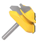 1/4 Inch 6mm Shank Tongue And Groove Router Bit Set With Durable Tungsten Steel Construction And 45 Lock Miter Bit in bright yellow finish.