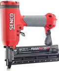 18 Gauge Rock Solid Pneumatic Brad Nailer For No Sweat Trim Work And Cabinet Buildouts Slick Nail Gun with red handle and magazine for 110 pins.
