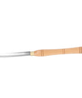 Side view of wood lathe turning chisel with wooden handle and steel blade
