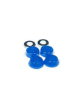 Harbor Blue Beta Urethane Fingerboard Bushings Set with 2 cone top bushings, 2 barrel bottom bushings, and 2 top washers on display