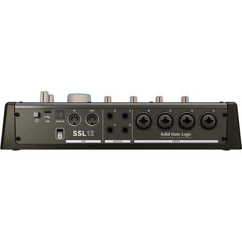 Back panel of 12 In 8 Out USB Audio Interface with Studio-Quality Sound, 192kHz 32-Bit Converters, Over 120 dB Dynamic Range