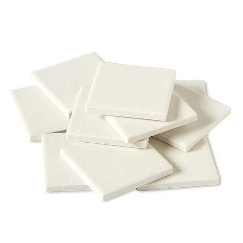 Ceramic Streak Plates For Minerals, Unglazed Mineral Identification Plates, 2x2 Inch, 10 Pack, stacked in a pile