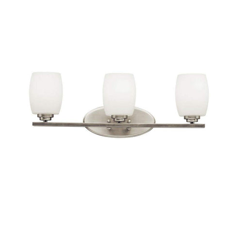 Eileen 14.25 Inch 2 Light LED Vanity Light In Brushed Nickel With Satin Etched Cased Opal Glass Retro Modern Bathroom Fixture Above The Mirror For Bright Dope Ambient Glow