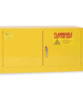 Shop Ready 15 Gallon Yellow Flammable Liquid Safety Cabinet Featuring Self Closing Doors Double Wall Insulation Add On Setup For No Hassle Garage Or Workshop Storage, side view.