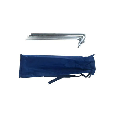 Metal canopy stakes and blue carrying bag for 10x10 Slant Leg Pop Up Canopy Replacement Roof Top For Outdoor Use Built To Last 100 Percent Polyester Weather Resistant Shade With Fifty Plus UV Protection Waterproof Cover Blue For Backyard Beach Flea Market.