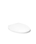 No Sweat Quiet Close Elongated Toilet Seat In Crisp White With Grip Tight Bumpers And Slam Prevention Hinges shown from the side