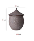 Retro Styled Sealed Ceramic Jar For Loose Tea And Coffee Beans Offering Top Shelf Pantry Organization That Makes Food Storage No Sweat And Large Airtight Spice Canister For Herbs And Snacks, 18 cm tall, 1050 ml capacity.