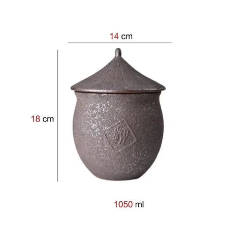 Retro Styled Sealed Ceramic Jar For Loose Tea And Coffee Beans Offering Top Shelf Pantry Organization That Makes Food Storage No Sweat And Large Airtight Spice Canister For Herbs And Snacks, 18 cm tall, 1050 ml capacity.