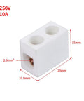 White 1-way ceramic terminal block with 2.5 mm inlet, 250V 10A.