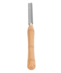 Wood lathe chisel with beech handle and steel blade, side view
