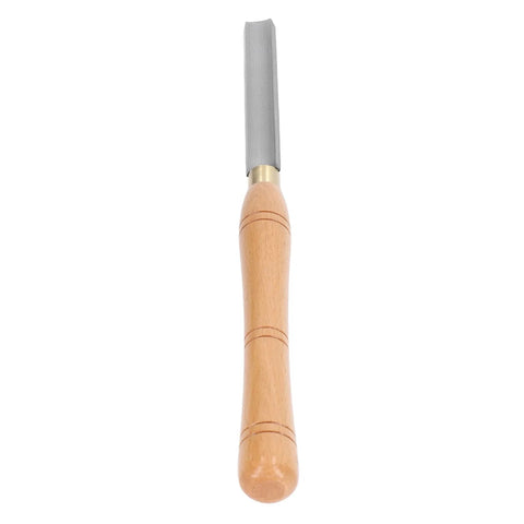 Wood lathe chisel with beech handle and steel blade, side view