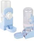 Two Pcs 17oz Silent Water Bottle For Small Animals With Leak Proof Spout Keeps Your Bed Dry Perfect For Rabbits And Guinea Pigs Hanging Cage Setup With Easy Snap Hooks No Drama Just Quench Your Fur Baby, blue bottle shown.