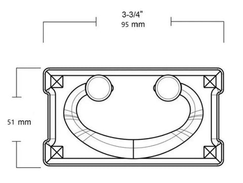 Diagram of 25 Pack Matte Black Bail Pull Backplates With Screws Must-Have Zinc Alloy Build, 3-3/4 Inches, 1-1/4 Inches, 51 mm wide.