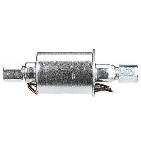 Universal 12V Inline Diesel Fuel Pump for Beefy Diesel Installations with OE Heritage Quality, silver cylindrical design